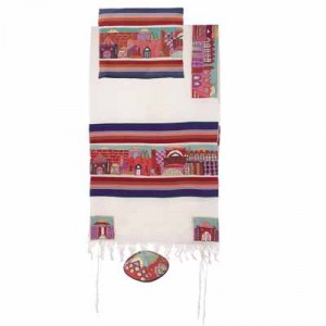 Yair Emanuel Colourful Jerusalem With Stripes Cotton Embroidered Tallit Default Category
