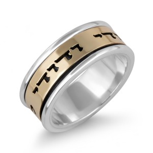Sterling Silver Customizable English/Hebrew Ring With Gold Band (Optional Spinner) Anillos Judíos